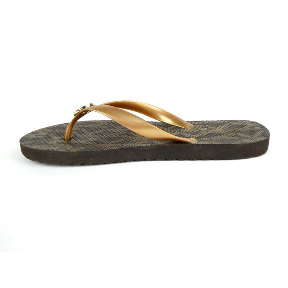 Michael Kors Brown Gold Flip Flops Size 8 - Picture 7 of 10
